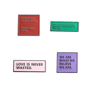 Minimalist alloy enamel pins set with inspirational English quotes in geometric shapes