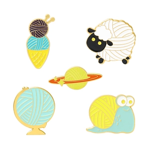 Set of 5 cartoon enamel pins featuring sheep and snail designs with gold-plated metal finish