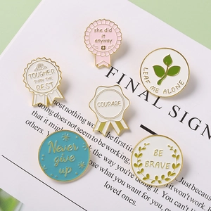 Alloy Enamel Pin For Clothes Bag Inspirational Quote Badges Courage Never Give Up Round Medal Brooch Fashion Jewelry Gift