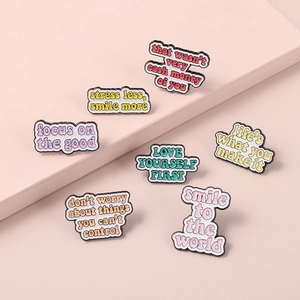 Set of 7 colorful enamel pins with motivational quotes for bags and clothes accessorizing