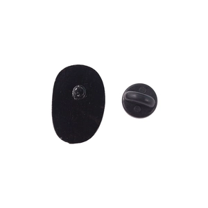 Detail view of the black metal brooch back with secure rubber clutch backing