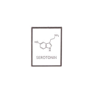 Serotonin chemical molecule enamel pin with rectangular metal frame for medical doctors