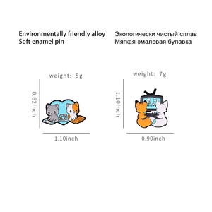 Cute enamel pins featuring cats reading and foxes watching TV on high-quality alloy