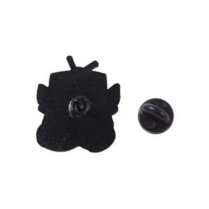 Black enamel fox pin back view with matte texture and durable rubber clutch fastener