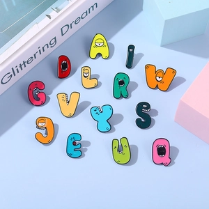 Alphabet Lore colorful enamel lapel pins with cartoon character monster letters A to Q