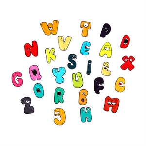 Alphabet Lore 26-piece cartoon enamel pin set with colorful personified letter designs