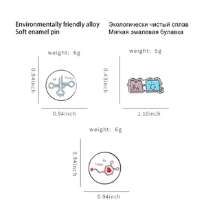 Creative chemical molecule alloy pins set with Be Lucky and Be Happy enamel designs