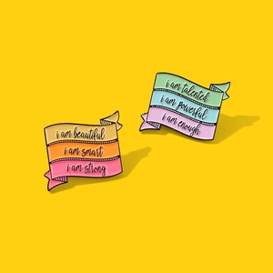 Inspirational Enamel Pin Alloy Colorful Ribbon Scroll Brooch I Am Enough Powerful Positive Affirmation Metal Badge Accessory