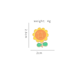 Minimalist sunflower alloy enamel brooch with yellow petals and green leaves, 2.6cm x 2cm size