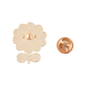 Golden flower sunflower alloy brooch pin with textured back and butterfly clutch