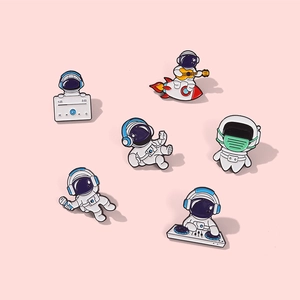 Cartoon Astronaut Enamel Pin Cute Space Rocket Music DJ Theme Metal Badge Brooch For Backpack Clothing Accessories Gift