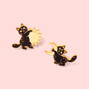 Broche en Émail Chat Noir Céleste Soleil Lune Alliage Étoile Badge Bijoux Pour Femmes Filles Vêtements Sac Décoration