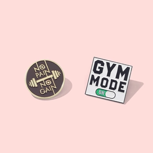 Fitness Theme Alloy Enamel Brooch Badge GYM MODE NO PAIN NO GAIN Motivational Slogan Metal Pin For Gym Lovers Jewelry Gift
