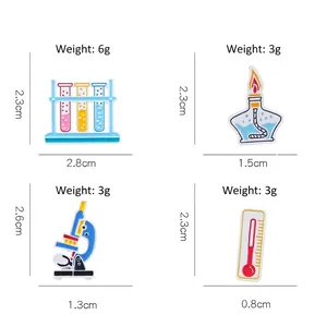Enamel science lapel pins set with microscope and alcohol lamp designs in zinc alloy