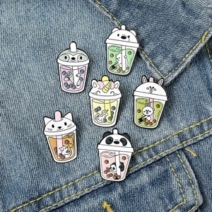 Broche en Émail de Dessin Animé Animal Thé au Lait à Bulles Alliage Panda Paresseux Badge Pour Sac à Dos Accessoires Bijoux Cadeau