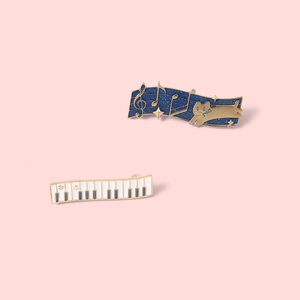 Cute Music Series Enamel Pins Alloy Piano Keyboard Cat Music Note Brooches For Clothes Bags Cartoon Lapel Pin Jewelry Gift