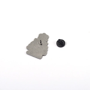 Reverse view of science letter lapel pin with black rubber clutch and metal needle