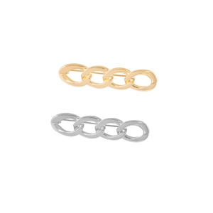 Minimalist chain link metal brooches in polished gold and silver finishes, 2-piece set