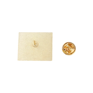 Golden square alloy enamel brooch badge with butterfly clutch back and matte finish