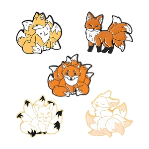 Five assorted cute cartoon nine-tailed fox enamel pins for backpacks and clothing decoration