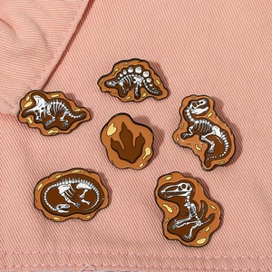 Creative dinosaur skeleton fossil enamel pin set with six unique archaeological designs