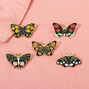 Vintage Alloy Enamel Butterfly Moth Brooch Pin Floral Botanical Pattern Animal Badges For Women Men Fashion Jewelry Gift