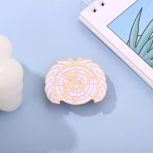 Sustainable development goal enamel pin with golden wheat ears and world map logo