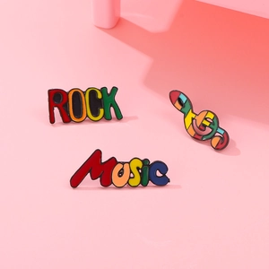 Three-piece colorful music enamel brooch set with ROCK Music letters and treble clef note