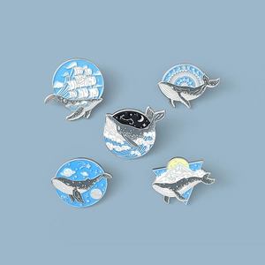 Lot de 5 épingles en émail de baleine avec motifs de vagues nautiques et mont Fuji