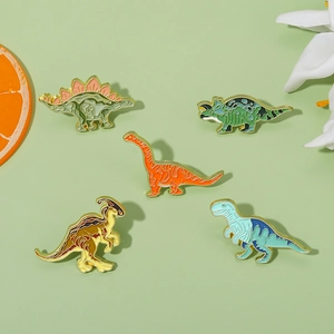 Lot de 5 broches dinosaures colorées en émail avec T-Rex et Triceratops et bord doré