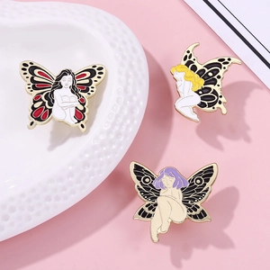 Three cute butterfly fairy enamel pins set for girls with colorful wings and alloy finish
