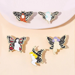 Artistic Alloy Butterfly Fairy Enamel Brooch Pins Unique Illustration Design Vibrant Drip Oil Lapel Badge Jewelry Clothing Decoration Accessories