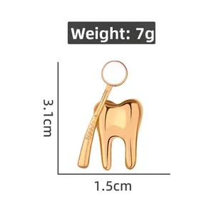 Détails de la broche dent et miroir dentaire avec dimensions 3,1 cm par 1,5 cm