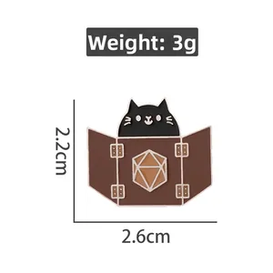 Detailed size chart for black cat enamel pin showing 2.6cm width and 2.2cm height