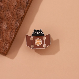 Cute Black Cat Enamel Brooch Alloy DM Screen d20 Dice Cartoon Badge Lapel Pin For Backpack Clothing Decor Unisex Jewelry