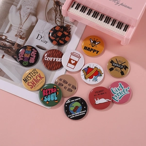 Round Tinplate Badge Brooch Alloy Cartoon Animal Slogan Girl Power Coffee Pin Backpack Decor Jewelry For Women Men