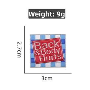 Detailed macro view showing the 3cm x 2.7cm Back and Body Hurts enamel brooch pin