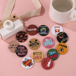 Set of 14 cartoon tinplate badges with colorful diverse themes for bags and clothing