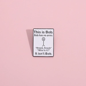 Funny This is Bob stick figure enamel pin badge on a pink background for clothing