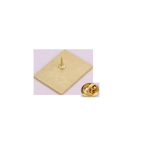 Detailed back view of golden alloy pin showing the needle base and butterfly clasp closure