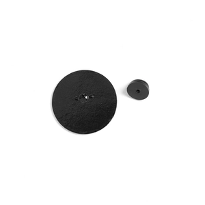 Detail view of the black enamel cat brooch back with secure rubber clutch pin