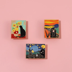 Creative Black Cat Oil Painting Style Enamel Brooch Pin For Clothes Bag Decor Alloy Artistic Lapel Pin Jewelry Gift Unisex