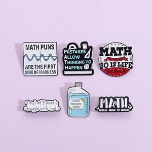 Set of 6 math puns enamel pins featuring student tears and geometry designs for backpacks
