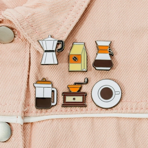 Lot de Broches en Émail Thème Café Créatif Alliage Cafetière Moka Moulin Presse Française Badges pour Vêtements Sacs Bijoux