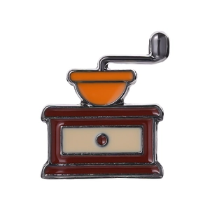 Broche émaillée vintage en forme de moulin à café aux tons chauds pour les fans de café