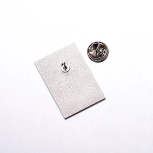Detail of metal pin back and butterfly clasp with frosted silver finish for brooches