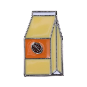 Vintage coffee carton enamel pin in alloy with coffee bean design and silver metallic edges