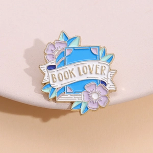 Book Lover Enamel Brooch Alloy Floral Book Enamel Pin Literary Gift Jewelry Bookworm Badge For Backpack Hat