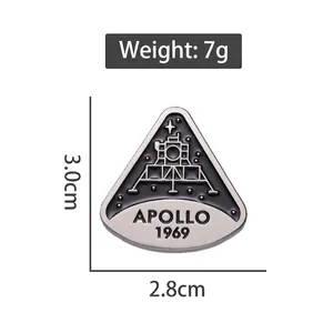 Vintage 1969 Apollo moon landing enamel brooch badge with dimensions 3.0cm by 2.8cm
