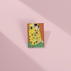 Vintage Artistic Enamel Brooch The Kiss Oil Painting Style Rectangular Alloy Pin For Clothes Bag Unisex Jewelry Gift